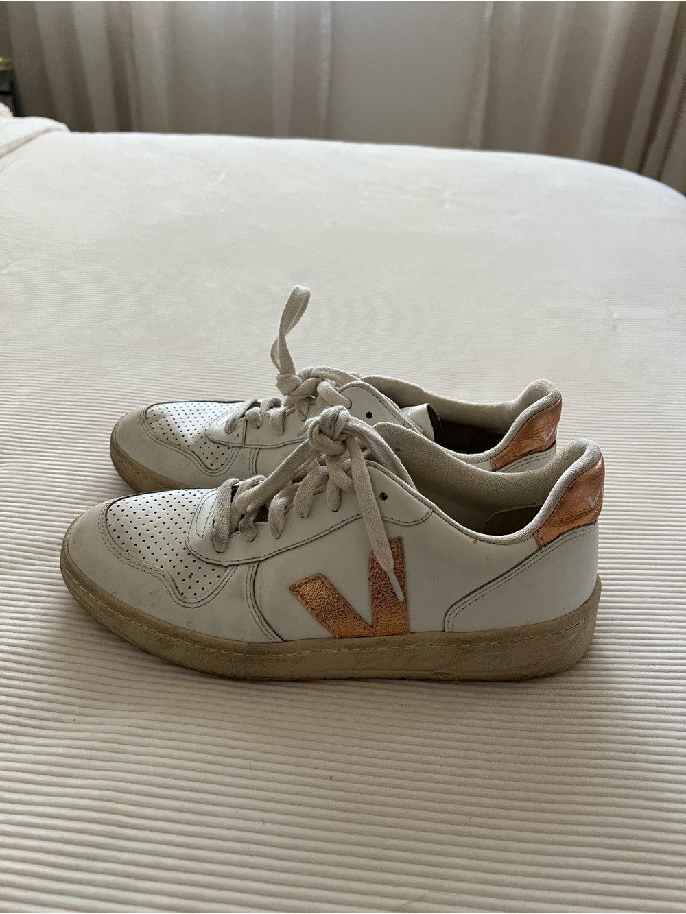 Veja White Sneakers with Rose Gold V Logo